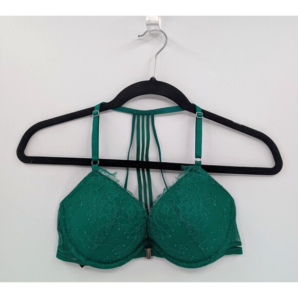 Victoria's Secret Bra 34C Green Lace Push Up Very Sexy Racerback-READ - Picture 1 of 7